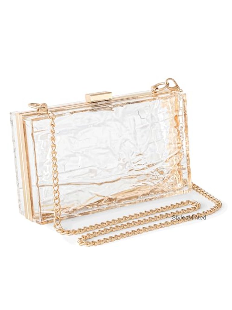 Clear Acrylic Evening Clutch Purse With Chain Strap, Wedding Prom Bag